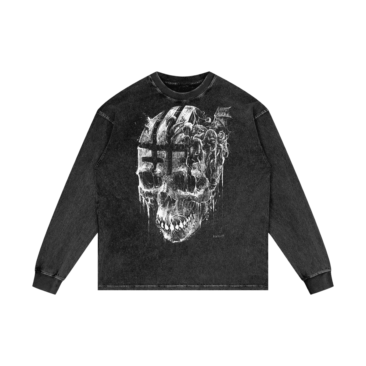 Where is my Mind Premium White Label Acid Wash Oversize Long Sleeve T-Shirt