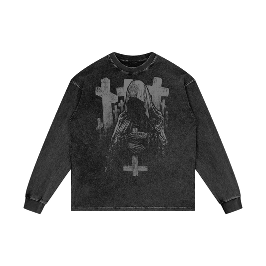 Animas Premium White Label Acid Wash Oversize Long Sleeve T-Shirt