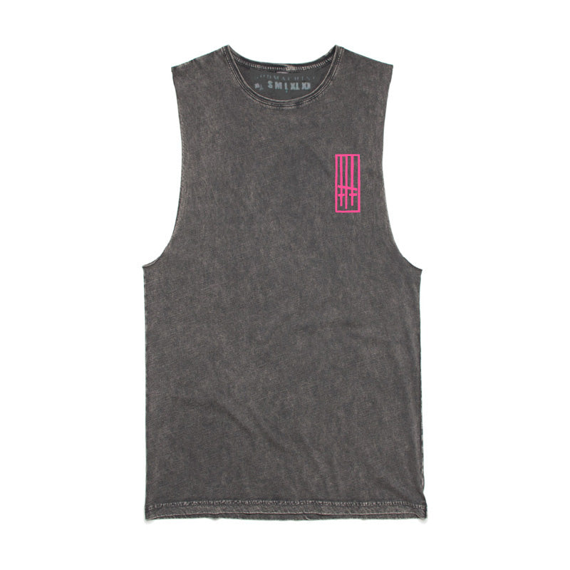 Where Is My Mind: Big Pink Skull Stonewash Premium Unisex Muscle Vest