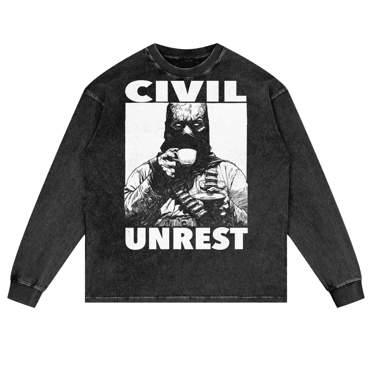 Civil Unrest Premium White Label Acid Wash Oversize Long Sleeve T-Shirt