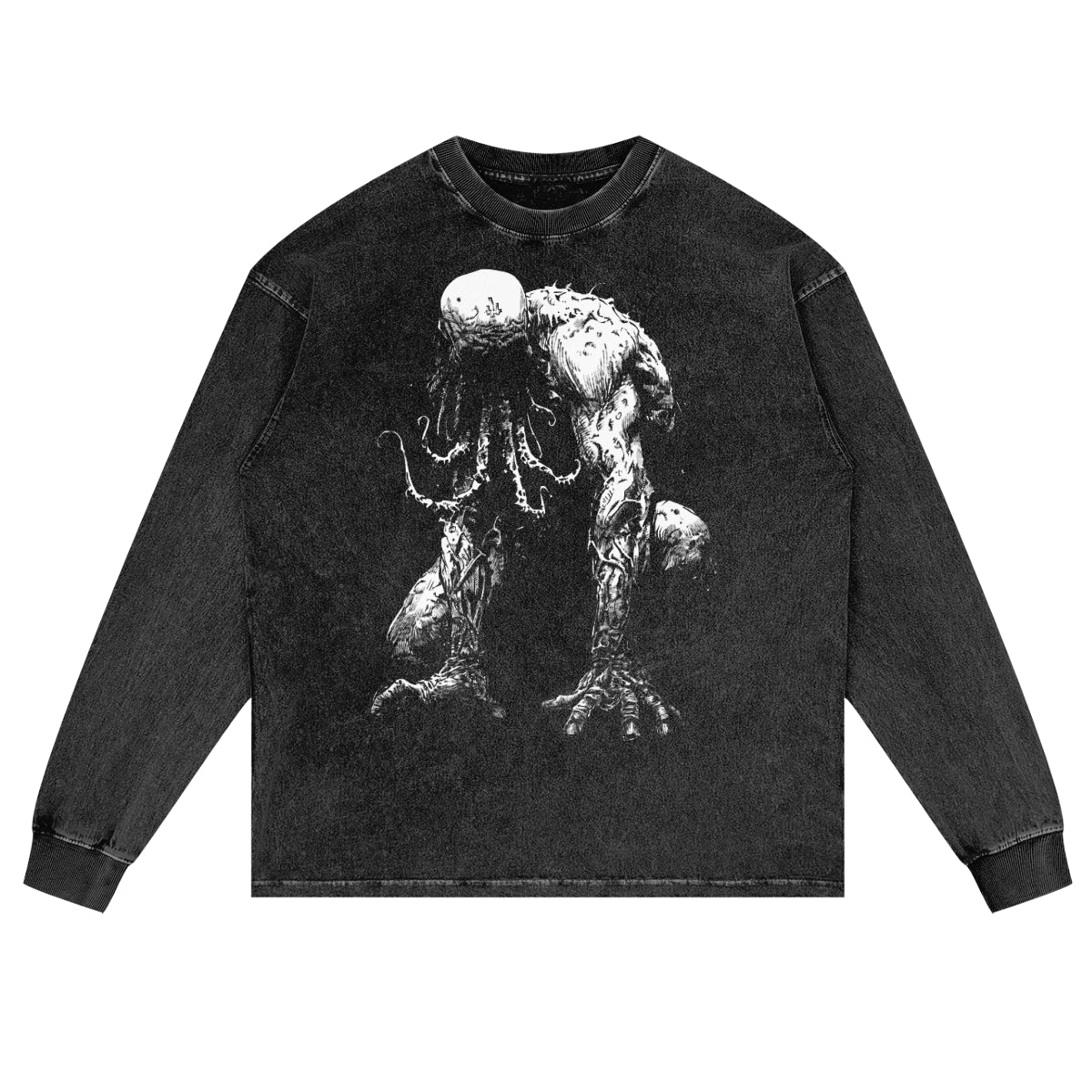 Cthulu Premium White Label Acid Wash Oversize Long Sleeve T-Shirt