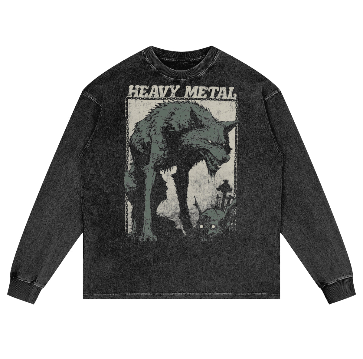 Heavy Metal Premium White Label Acid Wash Oversize Long Sleeve T-Shirt