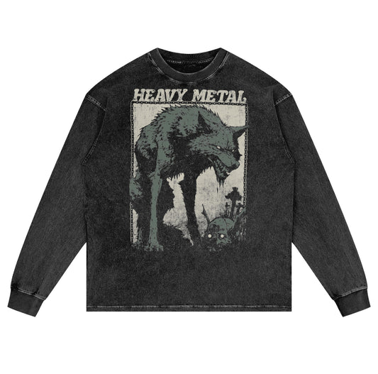 Heavy Metal Premium White Label Acid Wash Oversize Long Sleeve T-Shirt