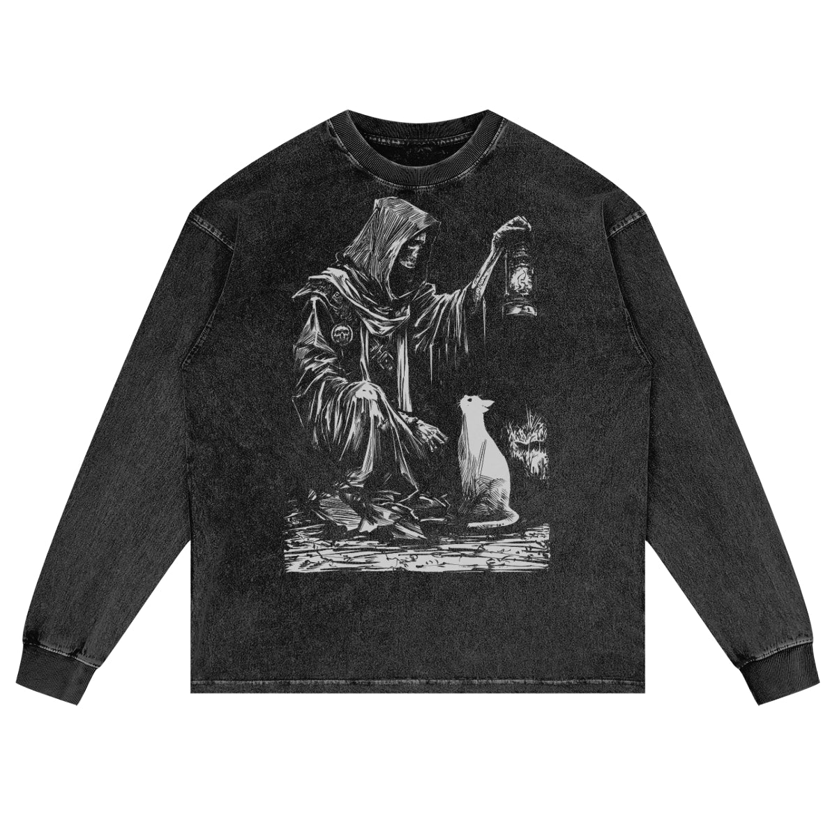 Time Premium White Label Acid Wash Oversize Long Sleeve T-Shirt