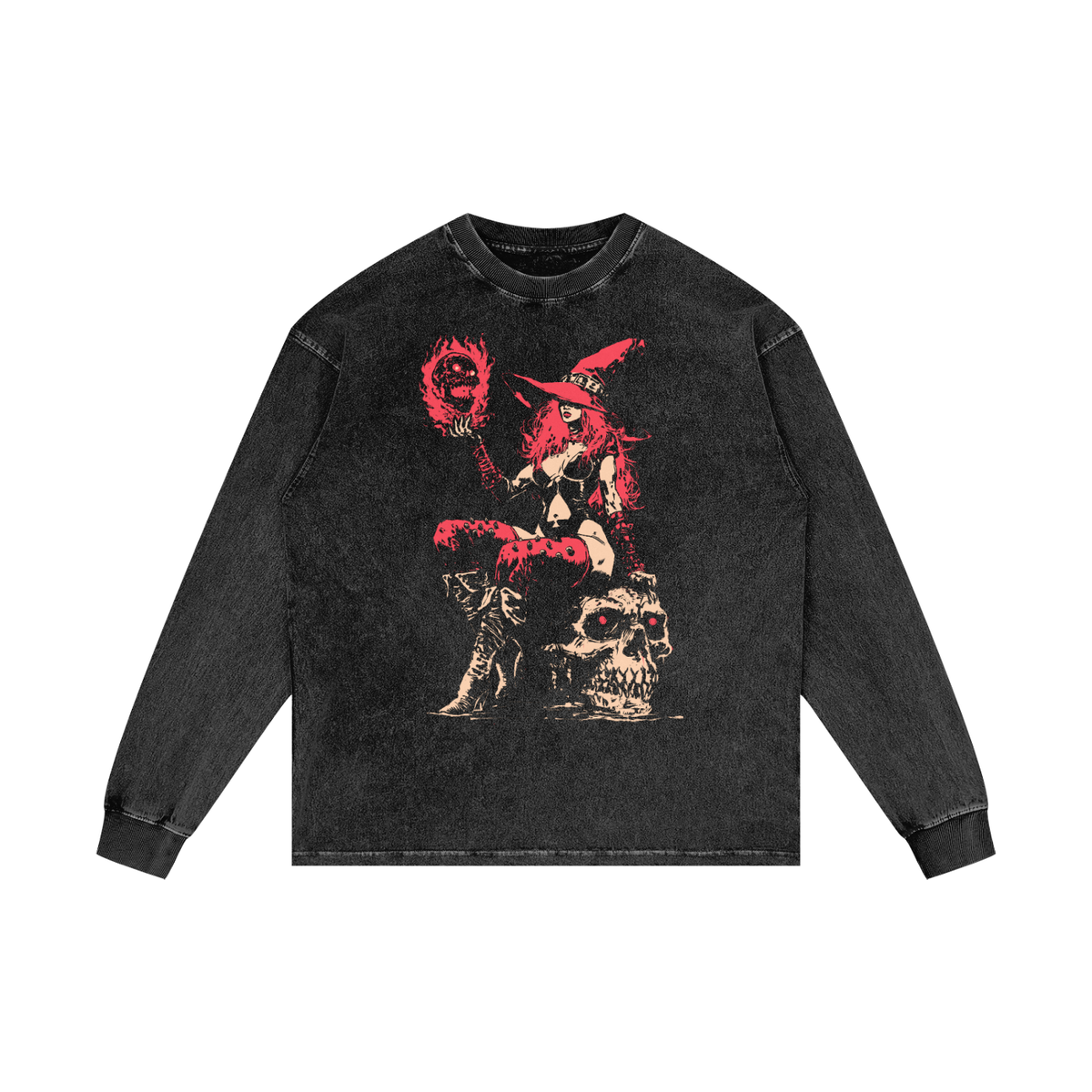 Witch Please Premium White Label Acid Wash Oversize Long Sleeve T-Shirt