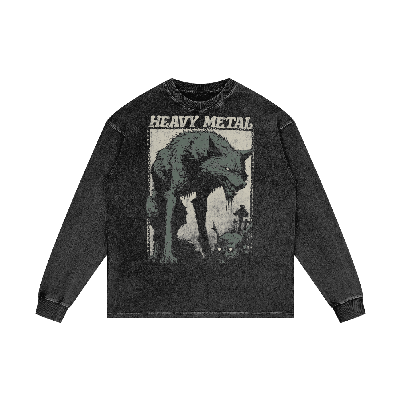 Heavy Metal Premium White Label Acid Wash Oversize Long Sleeve T-Shirt
