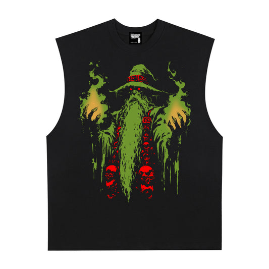 Doom Wizard Premium White Label Raw Edge Cotton Tank Top