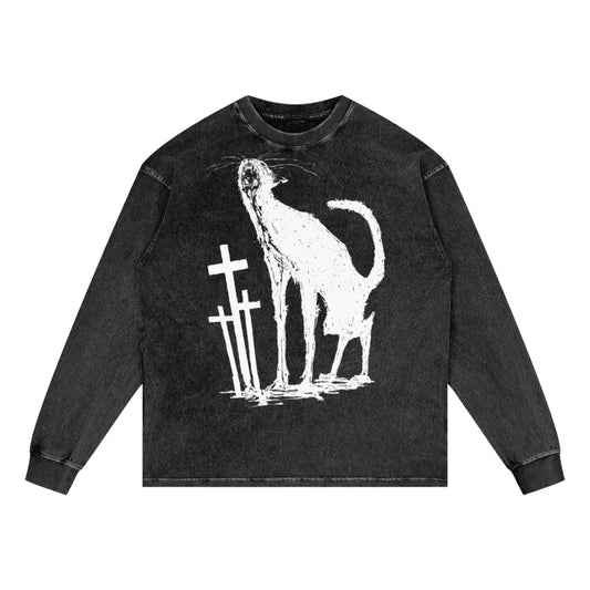 El Gato Premium White Label Acid Wash Oversize Long Sleeve T-Shirt