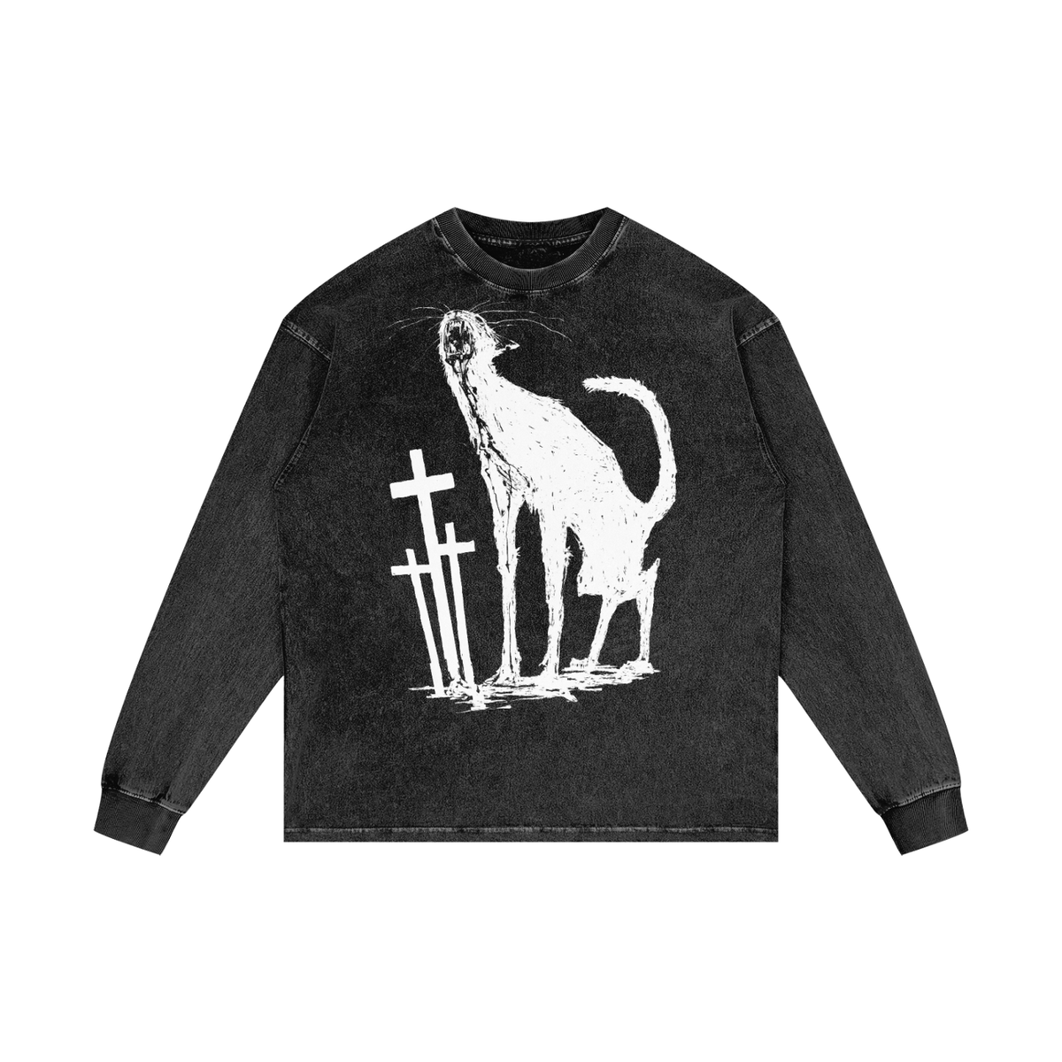 El Gato Premium White Label Acid Wash Oversize Long Sleeve T-Shirt