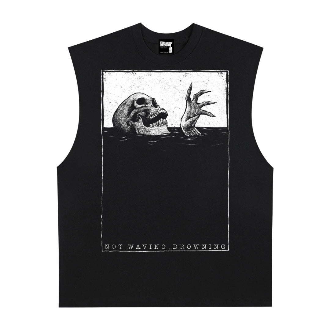 Not Waving, Drowning Premium White Label Raw Edge Cotton Tank Top
