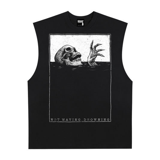 Not Waving, Drowning Premium White Label Raw Edge Cotton Tank Top